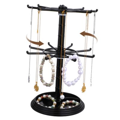 FRCOLOR Rotating Keychain Display Rack, 2 Tier Metal Holder with Hooks