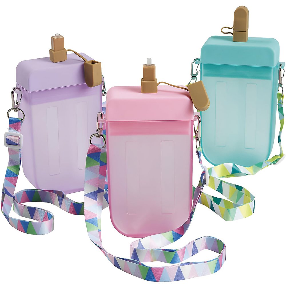 3 1/2" x 8" 10 oz. Popsicle-Shaped Cups with Straws & Straps - 3 Pc.