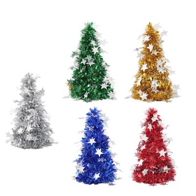 VALICLUD 5Pcs Christmas Tree Decoration Shiny DIY Tabletop Christmas Trees with Star Pendants Golden Silver Red Blue Green for Holiday