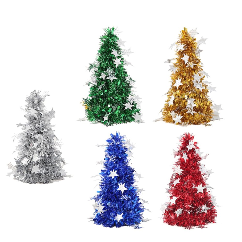 VALICLUD 5Pcs Christmas Tree Decoration Shiny DIY Tabletop Christmas Trees with Star Pendants Golden Silver Red Blue Green for Holiday