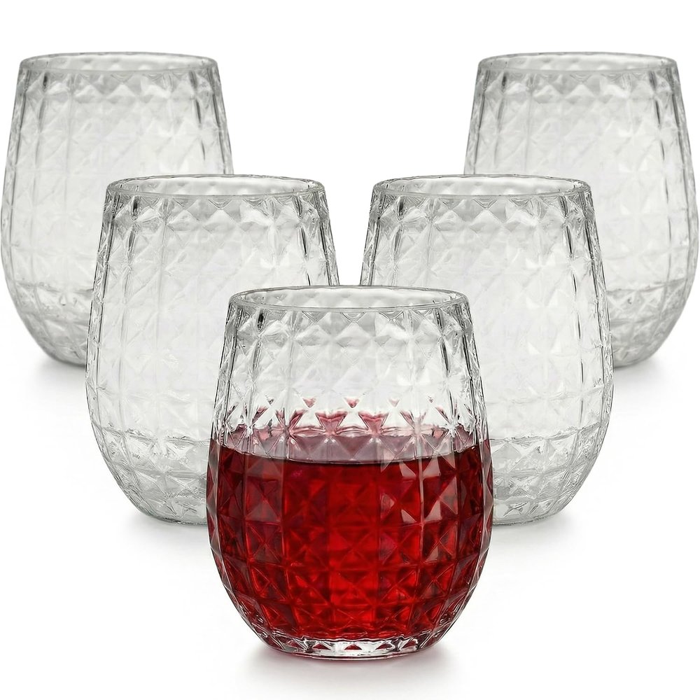 3 3/4" Triangular Patterned Reusable Plastic Stemless Wine Glasses - 12 piece