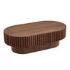 43.70 Inch Walnut Oval Drum Coffee Table for Living Room, Contemporary Olive Shape Wooden Handcrafted Relief Tea Table for Apartments, Farmhouse Accent Pedestal Fluted Coffee Table, Easy Assembly view 1