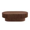 43.70 Inch Walnut Oval Drum Coffee Table for Living Room, Contemporary Olive Shape Wooden Handcrafted Relief Tea Table for Apartments, Farmhouse Accent Pedestal Fluted Coffee Table, Easy Assembly view 2