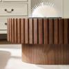 43.70 Inch Walnut Oval Drum Coffee Table for Living Room, Contemporary Olive Shape Wooden Handcrafted Relief Tea Table for Apartments, Farmhouse Accent Pedestal Fluted Coffee Table, Easy Assembly view 4