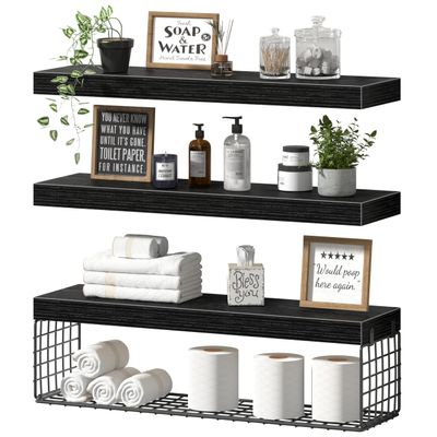 QEEIG Bathroom Shelves Over Toilet Wall Mounted (Black, Set of 3, 23.6")