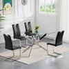 5 Piece Glass Dining Table Set with 4 Chair, 60.6in Rectangle Dining Room Table Set for 4, Sturdy Metal Legs, Glass Kitchen Table and Chair Set for 4, Modern Home Kitchen Furniture view 1