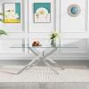 5 Piece Glass Dining Table Set with 4 Chair, 60.6in Rectangle Dining Room Table Set for 4, Sturdy Metal Legs, Glass Kitchen Table and Chair Set for 4, Modern Home Kitchen Furniture view 4