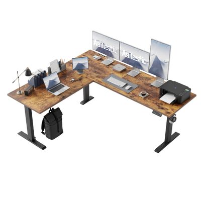 Agilestic 75 Inch L Shaped Standing Desk Adjustable Height, Corner Standing Desk, Sit Stand Up Computer Table, Splice Board, Rustic Brown