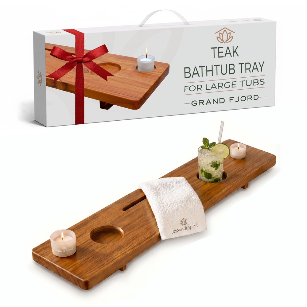 Teak Bathtub Tray for Tub 35 | Bath Tub Tray Wood for Large & Freestanding Tubs, Bathtub Trays for Tub, Bath Tray for Tub, Bath Table Tray | Grand Fjord by JapandiSpirit