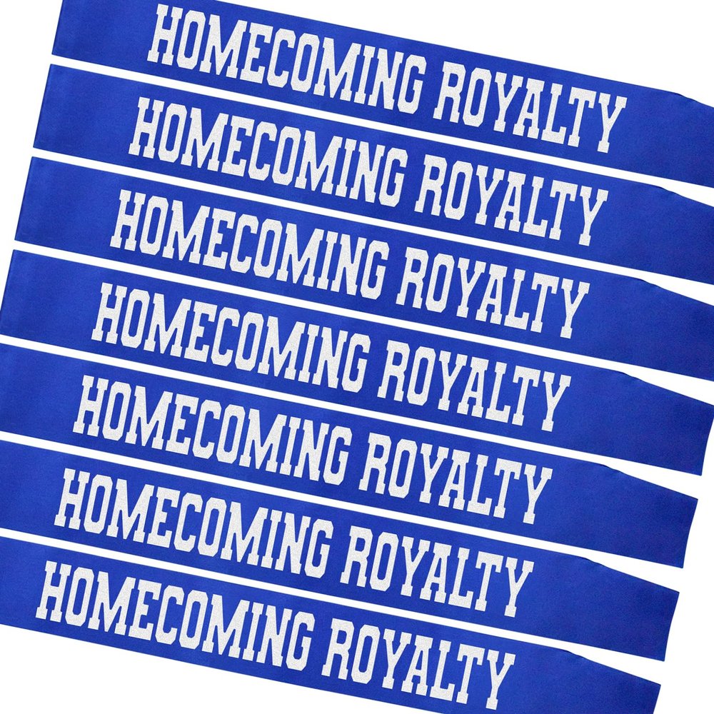 7Pcs Homecoming Royalty Sashes , Royal Blue Satin with Silver Glitter Letter Sashes for Pageants Homecoming Party, Graduation PartyHomecoming School Dance Decorations