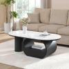 47.24'' Modern Coffee Table, Luxury Oval Coffee Table with Storage Drawer and Shelf, Faux Marble Top, Metal Center Table for Living Room (Black+White) view 1
