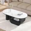 47.24'' Modern Coffee Table, Luxury Oval Coffee Table with Storage Drawer and Shelf, Faux Marble Top, Metal Center Table for Living Room (Black+White) view 2