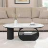 47.24'' Modern Coffee Table, Luxury Oval Coffee Table with Storage Drawer and Shelf, Faux Marble Top, Metal Center Table for Living Room (Black+White) view 3