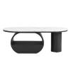 47.24'' Modern Coffee Table, Luxury Oval Coffee Table with Storage Drawer and Shelf, Faux Marble Top, Metal Center Table for Living Room (Black+White) view 4
