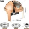 HONHPD 3 Pack 6.5 Qt Roll Top Chafing Dish Buffet Set, Stainless Steel Chafer with 3 Full Size Pans, Round Catering Warmer Server with Lid Water Pan Stand Fuel Holder,Newly Upgraded Rose Gold Color view 2