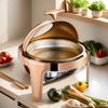 HONHPD 3 Pack 6.5 Qt Roll Top Chafing Dish Buffet Set, Stainless Steel Chafer with 3 Full Size Pans, Round Catering Warmer Server with Lid Water Pan Stand Fuel Holder,Newly Upgraded Rose Gold Color view 4