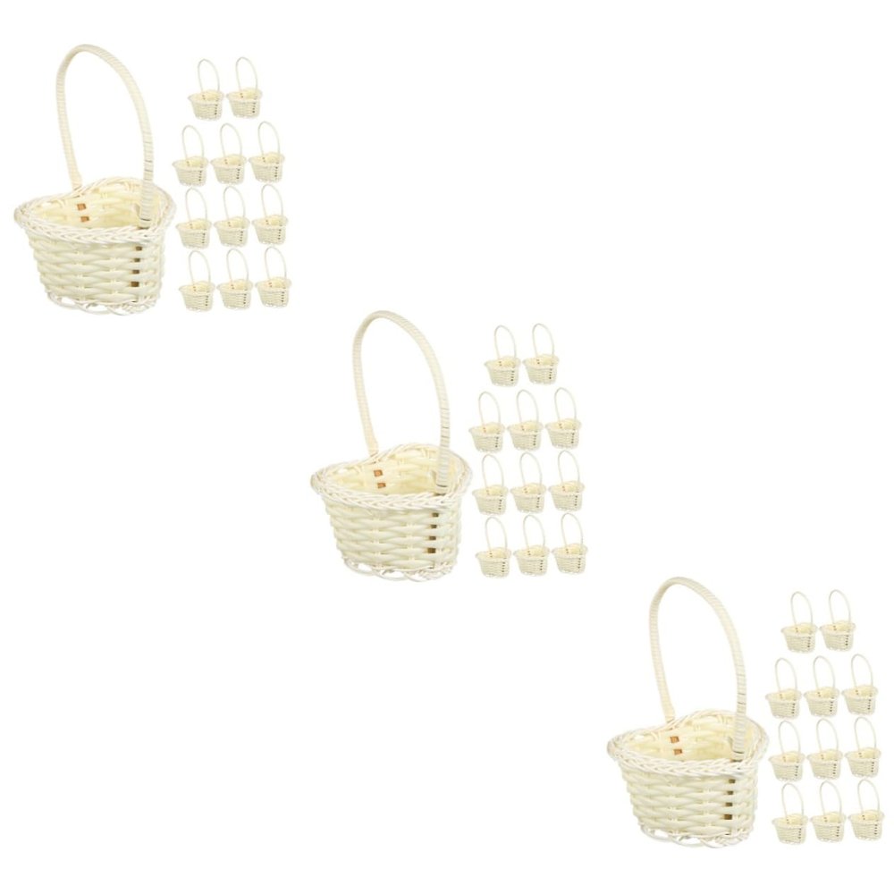 Mobestech 3sets Handheld Flower Baskets for Weddings Elegant Woven Decor Baskets for Parties Lightweight Versatile Storage for Flowers Fruits Candies Heart Shape 12pcs*3