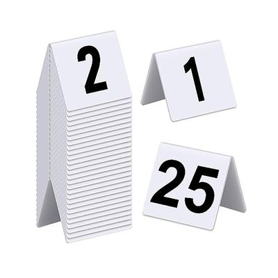 Reserved seating signs Acrylic Digital Place Cards 1-25/50, Classic White Black Tablesigns 63X55Mm, Stackable Place Cards Digital Restaurant Number Plate, Flexible Wrestaurant Bars Csigns(White,1 to 2