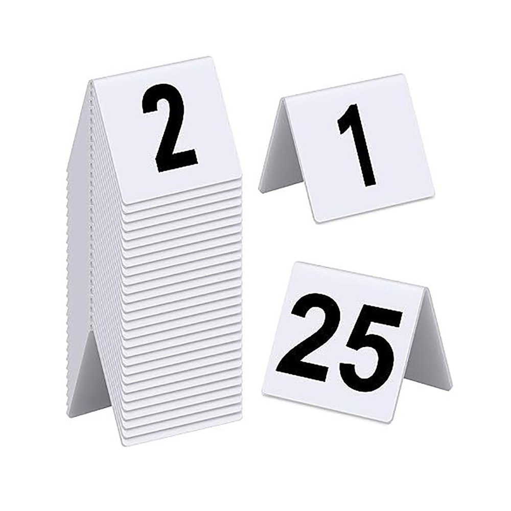 Reserved seating signs Acrylic Digital Place Cards 1-25/50, Classic White Black Tablesigns 63X55Mm, Stackable Place Cards Digital Restaurant Number Plate, Flexible Wrestaurant Bars Csigns(White,1 to 2