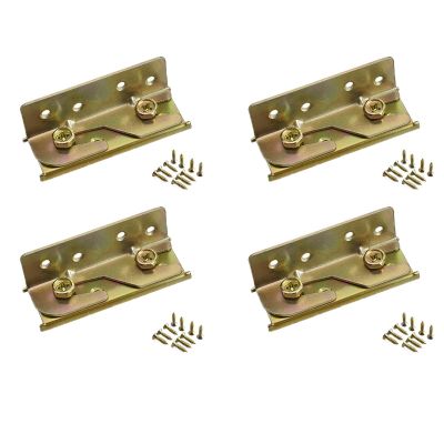 BE-TOOL 4 Sets Bed Rail Brackets, Bed Frame Hardware Brackets Kit, Connecting to Wood, Headboards and Foot-Boards, Gold