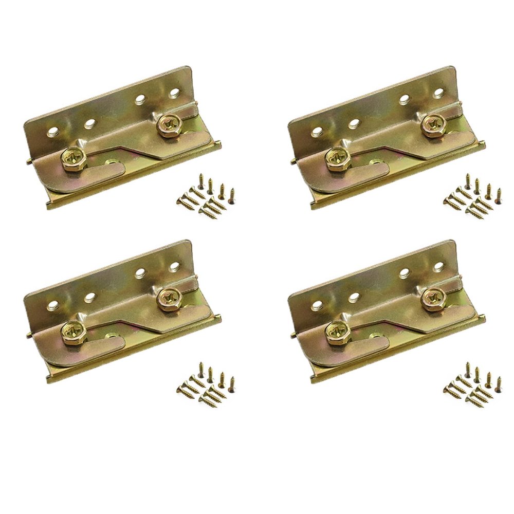 BE-TOOL 4 Sets Bed Rail Brackets, Bed Frame Hardware Brackets Kit, Connecting to Wood, Headboards and Foot-Boards, Gold