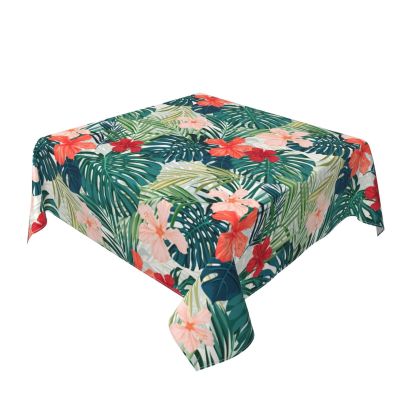 Summer Tropical Tablecloth Square 54 Inch Green Hawaiian Palm Leaf Table Cloth Polyester Fabric Floral Summer Table Cover Outdoor Decorative for Kitchen Holiday Party Dining Picnic
