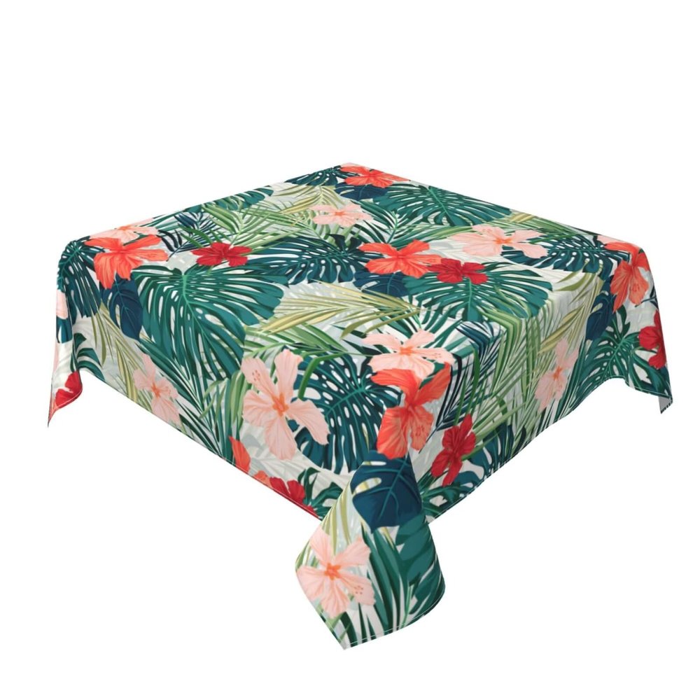 Summer Tropical Tablecloth Square 54 Inch Green Hawaiian Palm Leaf Table Cloth Polyester Fabric Floral Summer Table Cover Outdoor Decorative for Kitchen Holiday Party Dining Picnic