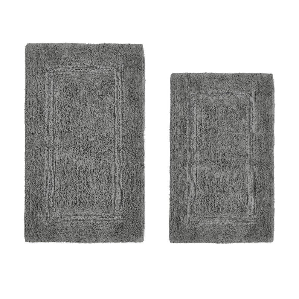 Better Trends Luxury Bathroom Rugs 2 Piece Set 100% Cotton Extra Soft Tufted Bath Rug Water Absorbent, Reversible Washable for Bathroom, Laundry Room 21x34|24x40 Gray Lux Collection