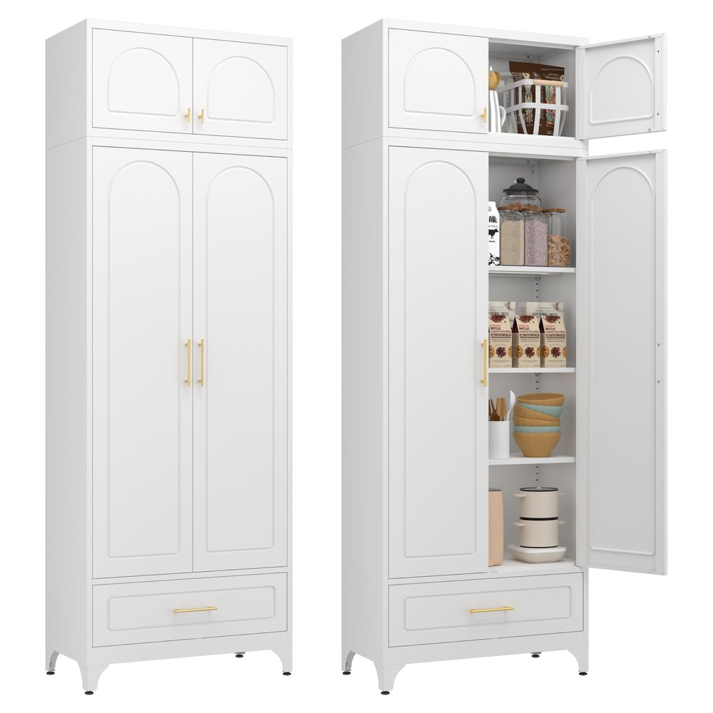 Polup Kitchen Pantry Cabinet, 90" Tall Metal Storage Cabinet with Drawer