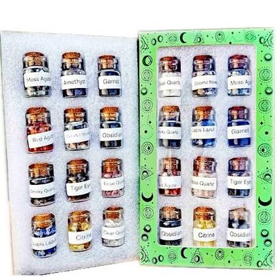 12 Kinds Gift Box Healing Stone Crystal Gemstone Bottles Chip Crystals Chakra Healing Wicca Gem Stones Set Witchcraft Crystals