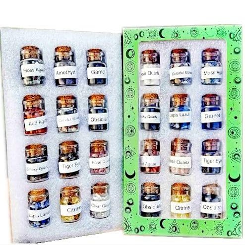 12 Kinds Gift Box Healing Stone Crystal Gemstone Bottles Chip Crystals Chakra Healing Wicca Gem Stones Set Witchcraft Crystals