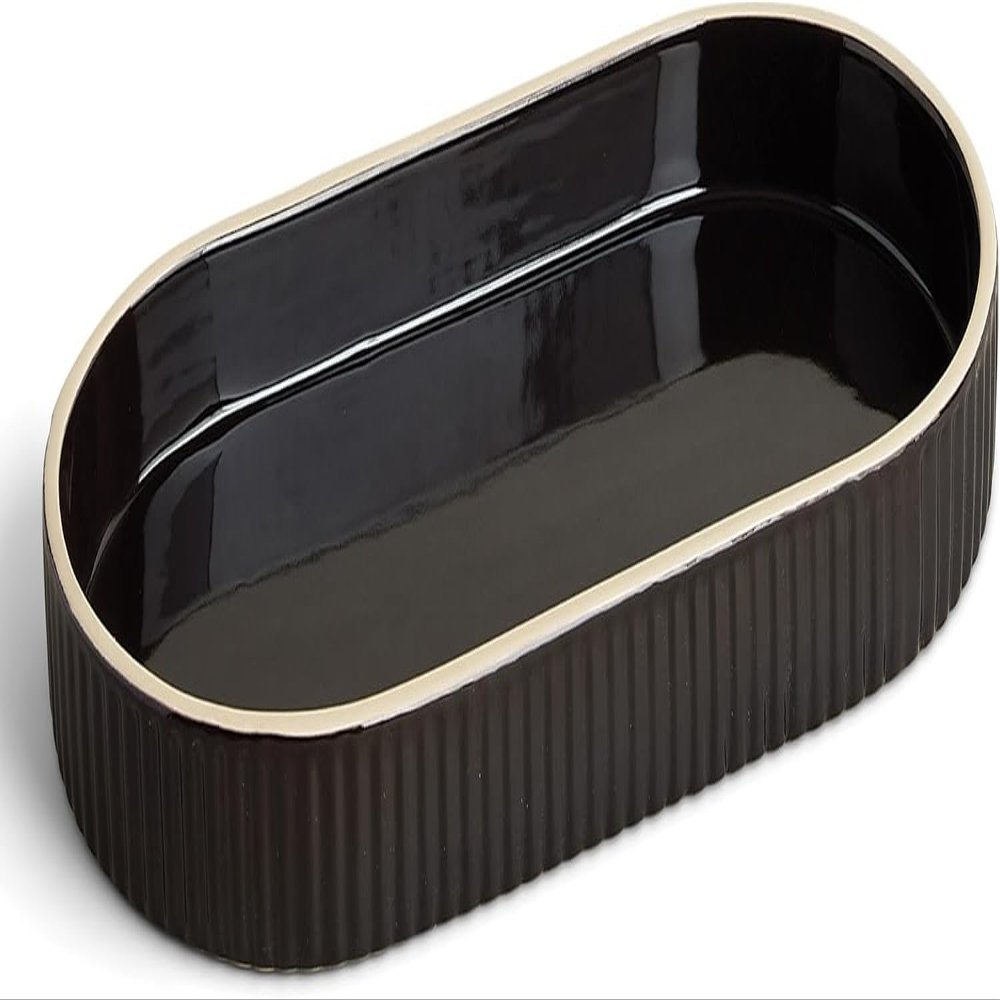 Preston Lane Ceramic Vanity Tray for Bathroom Countertop, Large, Ink