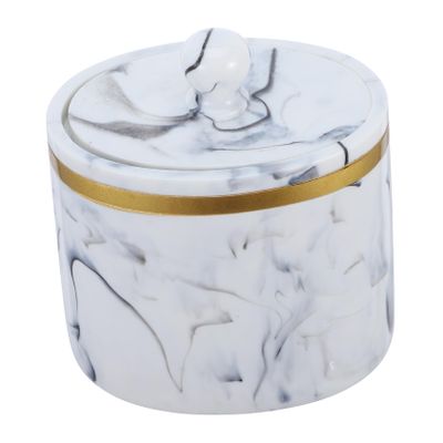 LABRIMP Marble Pattern Cotton Swab Box with Lid  Makeup Vanity Organizer for Cotton Pads Toothpicks and Swabs  Space-Saving Storage Solution for Home and Bathroom