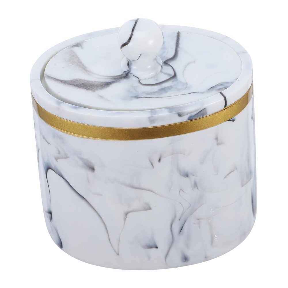 LABRIMP Marble Pattern Cotton Swab Box with Lid  Makeup Vanity Organizer for Cotton Pads Toothpicks and Swabs  Space-Saving Storage Solution for Home and Bathroom