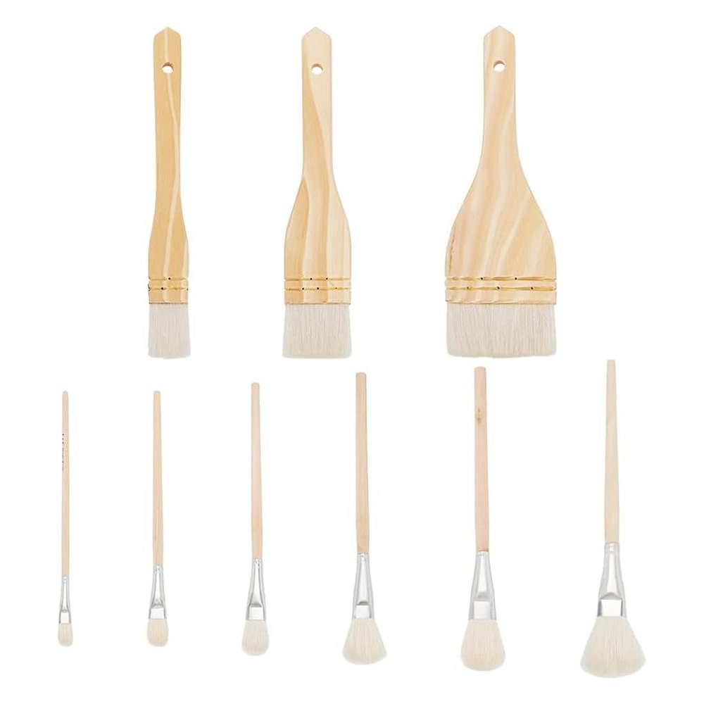 Cwmiibili 9 Styles Ceramic Brushes Set, Pottery Glaze Brushes, Different Shapes Wool Art Paint Brush with Wood Handle for Artists