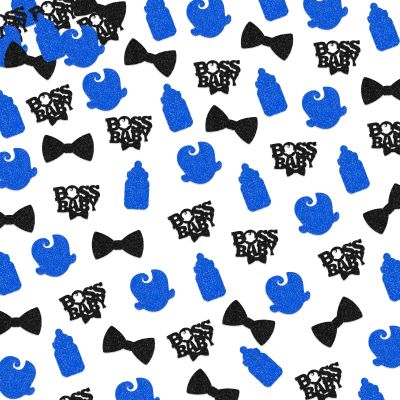 150Pcs Boss Baby Shower Gender Reveal Decorations for Boys, Blue Glitter Boss Boy Table Decor Confetti for Welcome Baby Boy Baby Shower Gender Reveal Party Supplies