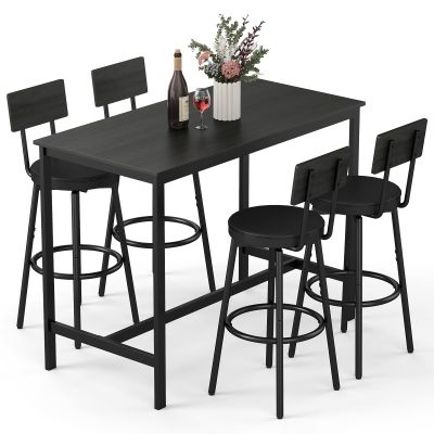 Zevemomo Dining Table Set for 4, 5-Piece Bar Table Set, Kitchen Table and Chairs, Counter Height High Top Table with 4 PU Upholstered Stools, Space-Saving Pub Tables Set for Small Space, Black
