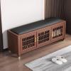 Shoe Bench with Cushion Solid Wood Entryway Bench with Shoe Storage, Ventilated Doors and Leather Surfaces, for Entry Bedroom Living Room Hallway(Black,118 * 35 * 46cm) view 1