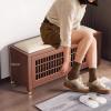 Shoe Bench with Cushion Solid Wood Entryway Bench with Shoe Storage, Ventilated Doors and Leather Surfaces, for Entry Bedroom Living Room Hallway(Black,118 * 35 * 46cm) view 2
