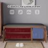 Shoe Bench with Cushion Solid Wood Entryway Bench with Shoe Storage, Ventilated Doors and Leather Surfaces, for Entry Bedroom Living Room Hallway(Black,118 * 35 * 46cm) view 3