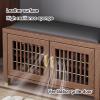 Shoe Bench with Cushion Solid Wood Entryway Bench with Shoe Storage, Ventilated Doors and Leather Surfaces, for Entry Bedroom Living Room Hallway(Black,118 * 35 * 46cm) view 4