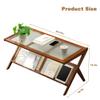 40 Inch Mid Century Modern Coffee Table, Rattan Rectangle Coffee Table with with Glass Top/Storage Underneath for Living Room, Z-Shaped Frame, Boho Style, Bamboo view 2