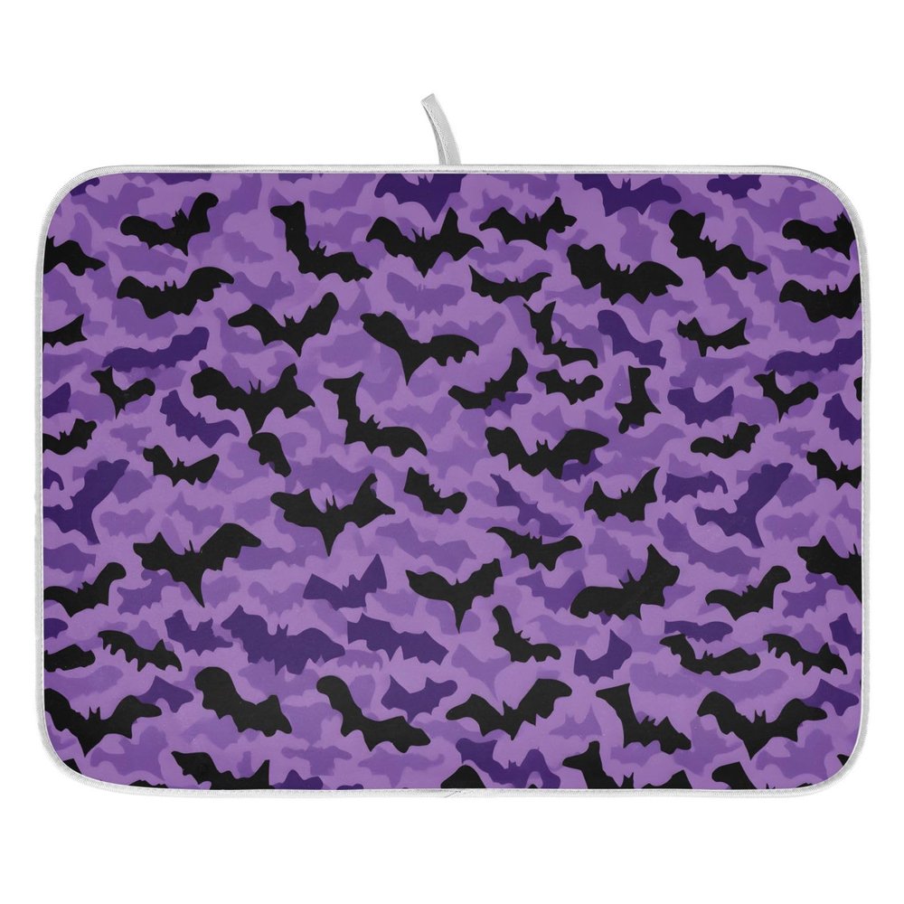 ALAZA Bat Stylish Halloween Dish Drying Mat 18" x 24" Absorbent Polyester Hide Stain for Kitchen Counter Coffee Bar Countertops
