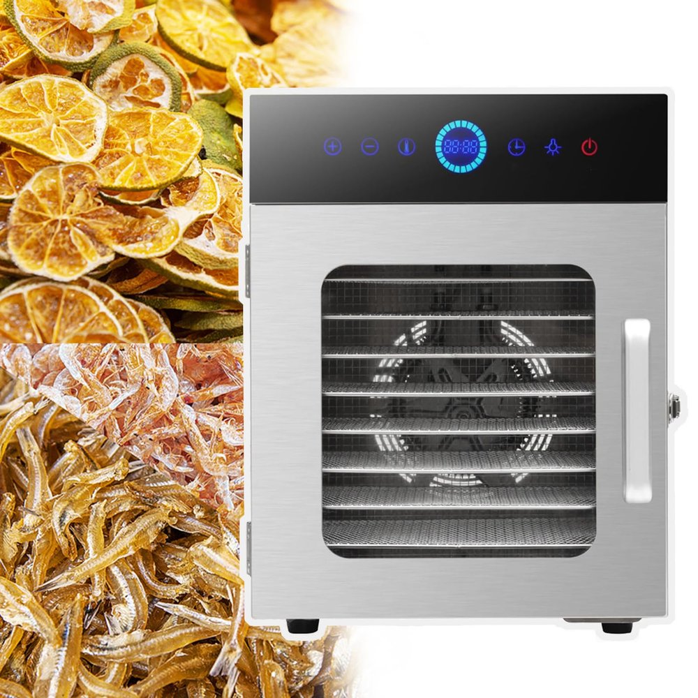 Fruit Dehydrator Machine(8/10/12/16 Layer), Adjustable Temperature:30-90C+Timer:24h, 360 Hot Air Circulation+Smart Touch Panel, for Drying Fruits, Meats,12 layer