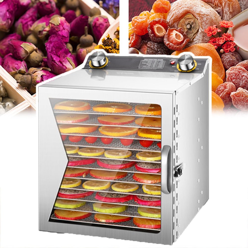 6/8/12 Stainless Steel Food Dehydrator Machine(400w), Freeze Dryer, Timing: 0-12 Hours+Temperature: 35-90 , Layer Spacing: 2.5cm+Built-in Fan, for Fruit,12 layers