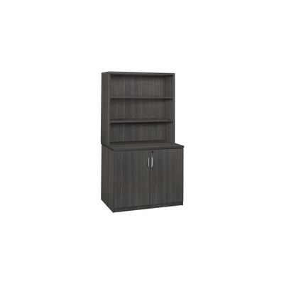 HomeStock Mediterranean Magic 29" Storage Cabinet with Open Hutch Ash Grey Wood with Locking Doors Adjustable Shelves Create Functional Organized Workspace 35" W x 24" D x 65" H