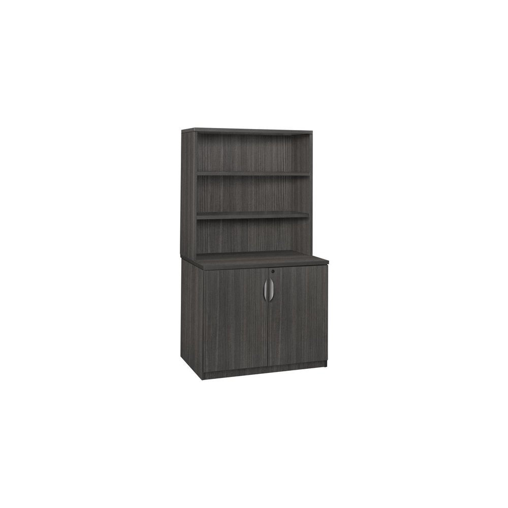 HomeStock Mediterranean Magic 29" Storage Cabinet with Open Hutch Ash Grey Wood with Locking Doors Adjustable Shelves Create Functional Organized Workspace 35" W x 24" D x 65" H