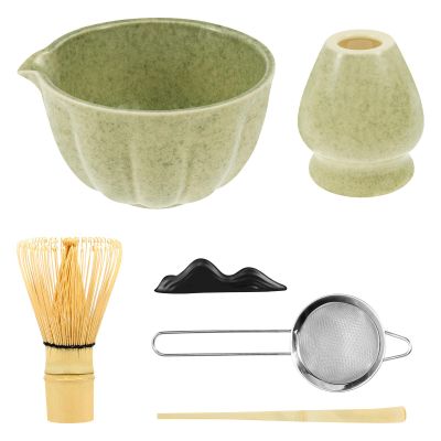 6 Pcs Matcha Set Exquisite Matcha Tea Kit Includes Ceramic Whisk Holder Bowl Bamboo Whisk Scoop Sifter Versatile Tea Making Tools for Home Restaurant(light green,6-Piece set)