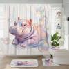 4PCS Funny Cute Hippos Bathroom Accessory Sets with Non-Slip Rug, U Shape and Toilet Lid Cover Mat, Bubble Sea Ocean Underwater Bathroom Fabric Decor-72''x72'' view 1