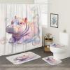 4PCS Funny Cute Hippos Bathroom Accessory Sets with Non-Slip Rug, U Shape and Toilet Lid Cover Mat, Bubble Sea Ocean Underwater Bathroom Fabric Decor-72''x72'' view 2